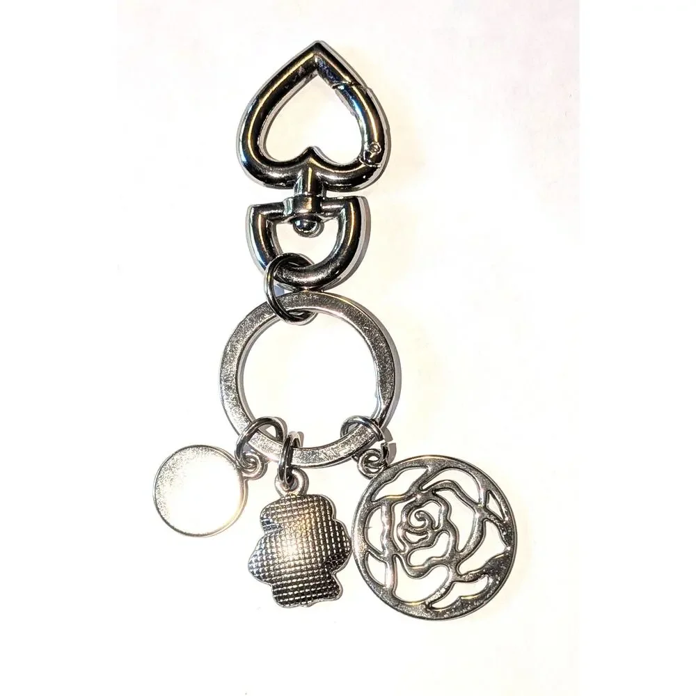 Camellia Flowers Silver Tone Floral Bag Charm Key Chain with Heart Clasp